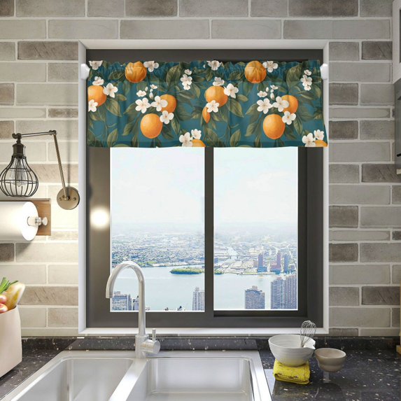 Yayeee Kitchen Valance Rod Pocket 54" x 18" Living Room Window Curtain, Green Floral Orange