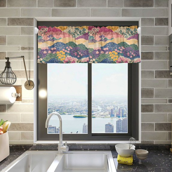 Yayeee Kitchen Valance Rod Pocket 54" x 18" Living Room Window Curtain, Green Floral Wave
