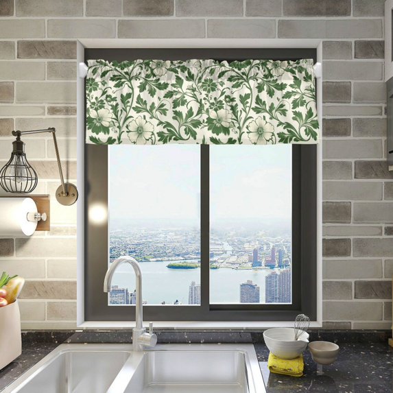 Yayeee Kitchen Valance Rod Pocket 54" x 18" Living Room Window Curtain, Green Floral