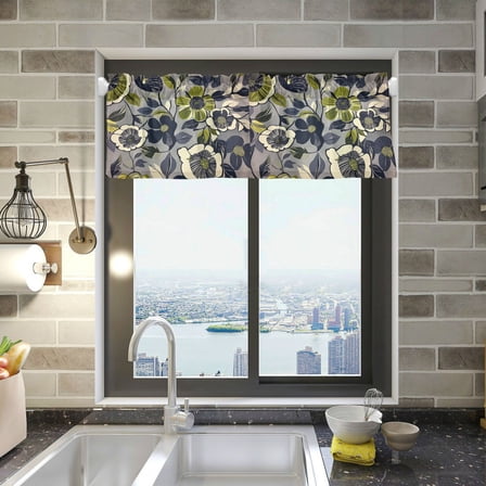 Yayeee Kitchen Valance Rod Pocket 54" x 18" Living Room Window Curtain, Green Floral