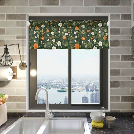Yayeee Kitchen Valance Rod Pocket 54" x 18" Living Room Window Curtain, Green Flowers Pattern