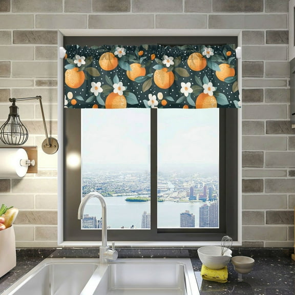 Yayeee Kitchen Valance Rod Pocket 54" x 18" Living Room Window Curtain, Green Oranges