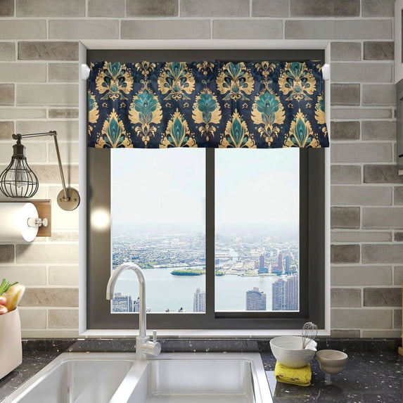 Yayeee Kitchen Valance Rod Pocket 54" x 18" Living Room Window Curtain, Green Peacock Pattern