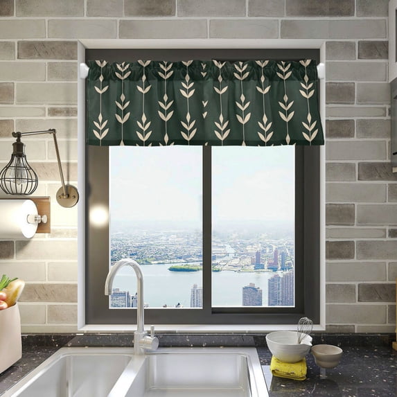 Yayeee Kitchen Valance Rod Pocket 54" x 18" Living Room Window Curtain, Green Plants