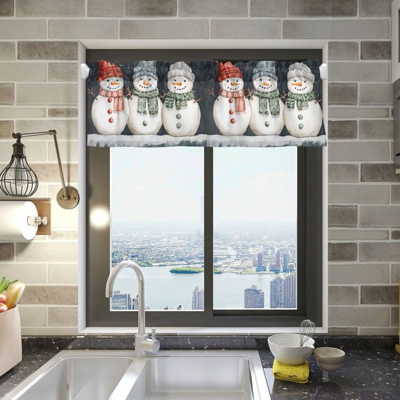 Yayeee Kitchen Valance Rod Pocket 54" x 18" Living Room Window Curtain, Green Snowmen