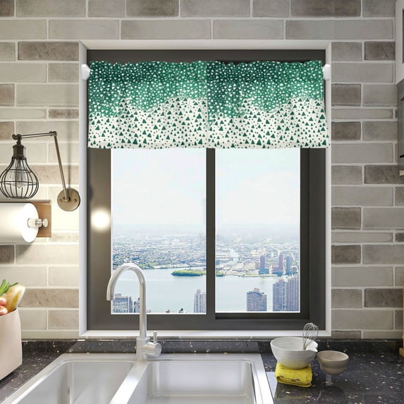 Yayeee Kitchen Valance Rod Pocket 54" x 18" Living Room Window Curtain, Green and White Pattern