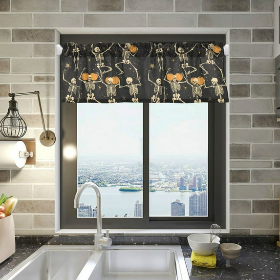 Yayeee Kitchen Valance Rod Pocket 54" x 18" Living Room Window Curtain, Halloween Dancing