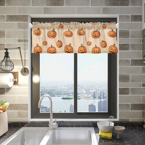 Yayeee Kitchen Valance Rod Pocket 54" x 18" Living Room Window Curtain, Halloween Pumpkins Pattern