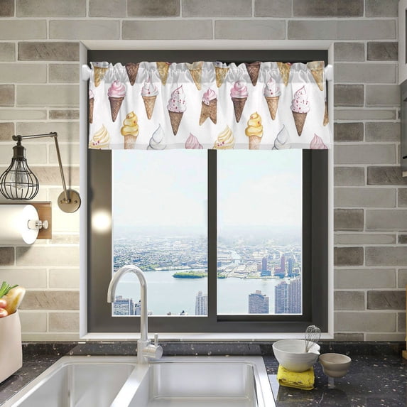 Yayeee Kitchen Valance Rod Pocket 54" x 18" Living Room Window Curtain, Ice Cream Pattern