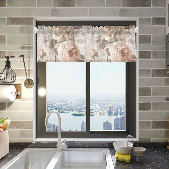Yayeee Kitchen Valance Rod Pocket 54" x 18" Living Room Window Curtain, Lace and Floral