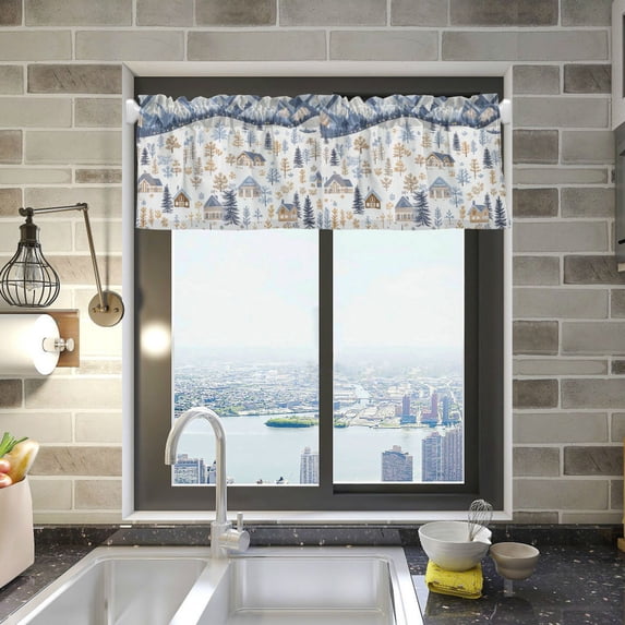 Yayeee Kitchen Valance Rod Pocket 54" x 18" Living Room Window Curtain, Light Blue Mountain