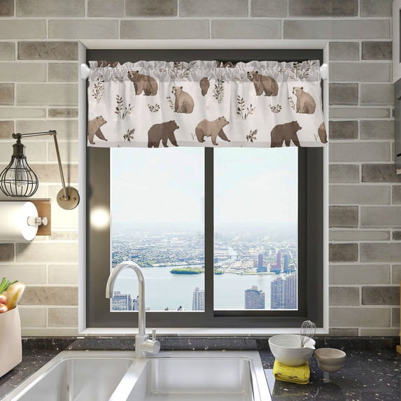 Yayeee Kitchen Valance Rod Pocket 54" x 18" Living Room Window Curtain, Light Gray Bears
