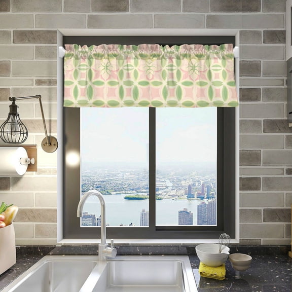 Yayeee Kitchen Valance Rod Pocket 54" x 18" Living Room Window Curtain, Light Green Geometric