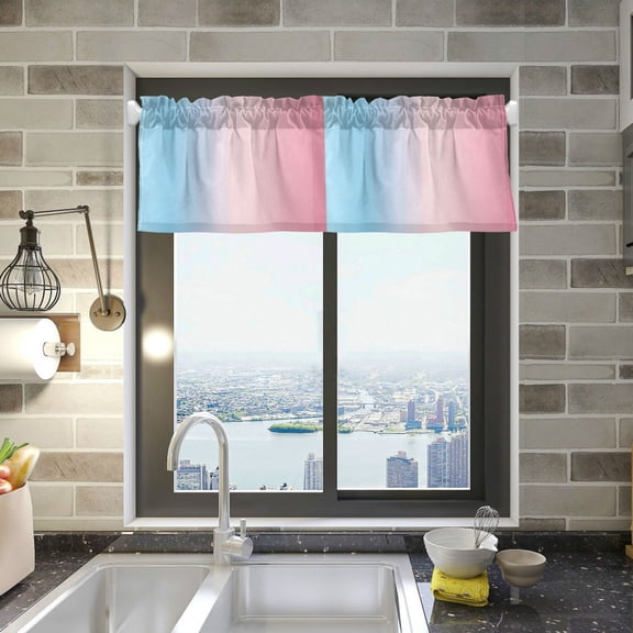 Yayeee Kitchen Valance Rod Pocket 54" x 18" Living Room Window Curtain, Light Pink Gradient