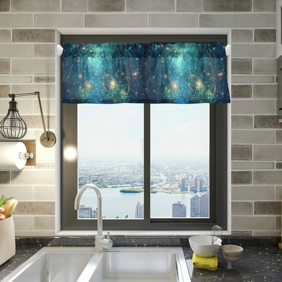 Yayeee Kitchen Valance Rod Pocket 54" x 18" Living Room Window Curtain, Magical Forest Glowing Lights