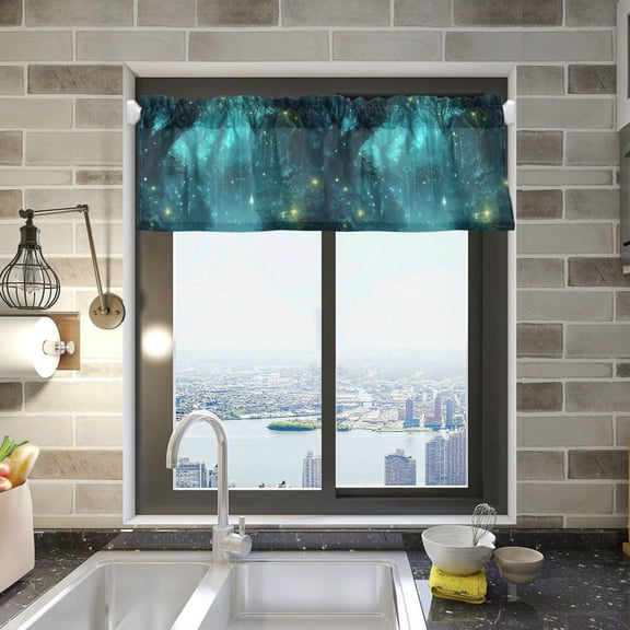 Yayeee Kitchen Valance Rod Pocket 54" x 18" Living Room Window Curtain, Magical Forest