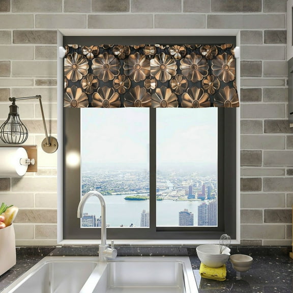 Yayeee Kitchen Valance Rod Pocket 54" x 18" Living Room Window Curtain, Metallic Flower