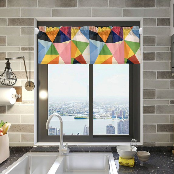 Yayeee Kitchen Valance Rod Pocket 54" x 18" Living Room Window Curtain, Minimalist Triangles