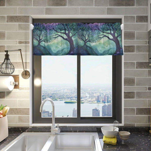Yayeee Kitchen Valance Rod Pocket 54" x 18" Living Room Window Curtain, Moonlight Forest