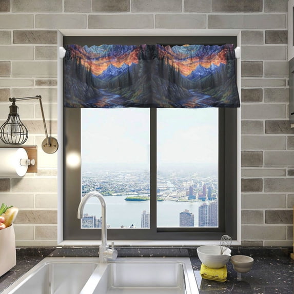 Yayeee Kitchen Valance Rod Pocket 54" x 18" Living Room Window Curtain, Mountains and Forests