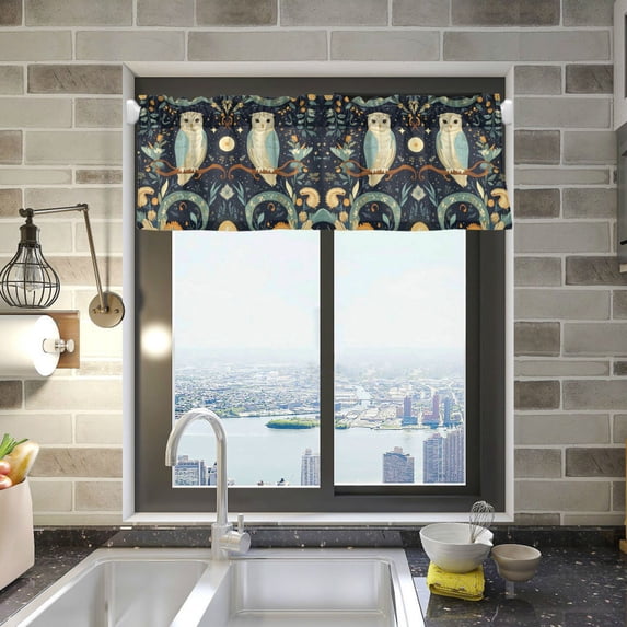 Yayeee Kitchen Valance Rod Pocket 54" x 18" Living Room Window Curtain, Mystical Owls Pattern
