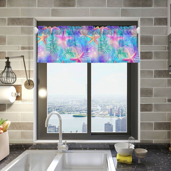 Yayeee Kitchen Valance Rod Pocket 54" x 18" Living Room Window Curtain, Neon Starfish Pattern