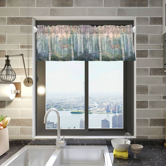 Yayeee Kitchen Valance Rod Pocket 54" x 18" Living Room Window Curtain, Night Deer