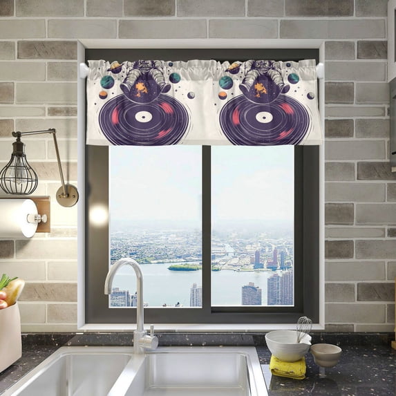 Yayeee Kitchen Valance Rod Pocket 54" x 18" Living Room Window Curtain, Orange Astronaut Planet
