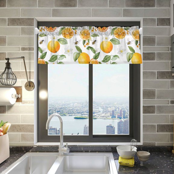 Yayeee Kitchen Valance Rod Pocket 54" x 18" Living Room Window Curtain, Orange Bees