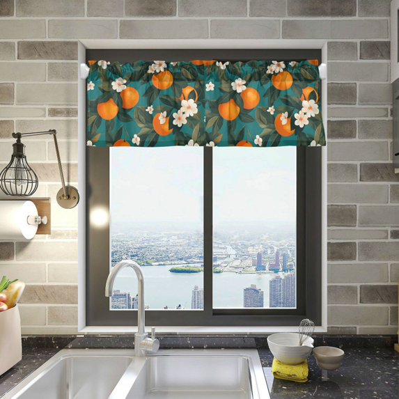 Yayeee Kitchen Valance Rod Pocket 54" x 18" Living Room Window Curtain, Orange Leaves