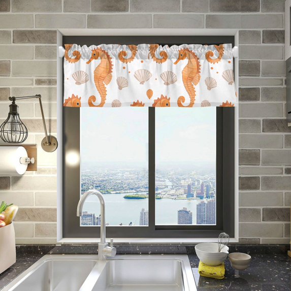Yayeee Kitchen Valance Rod Pocket 54" x 18" Living Room Window Curtain, Orange Seahorse
