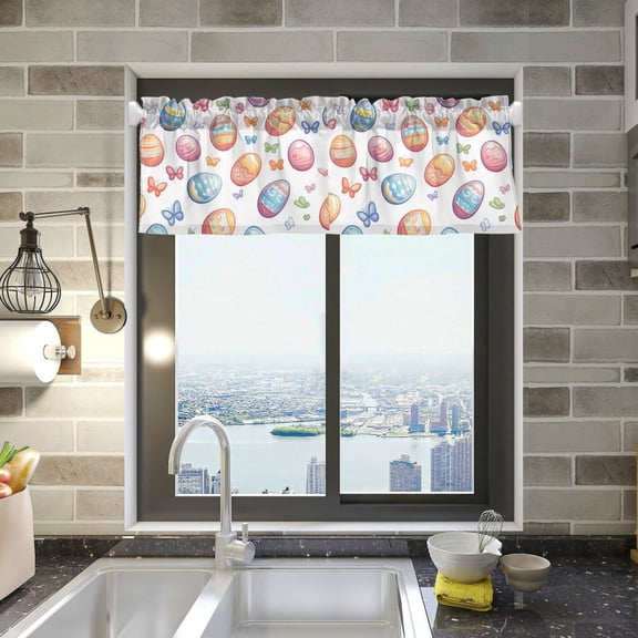 Yayeee Kitchen Valance Rod Pocket 54" x 18" Living Room Window Curtain, Pastel Easter Pattern
