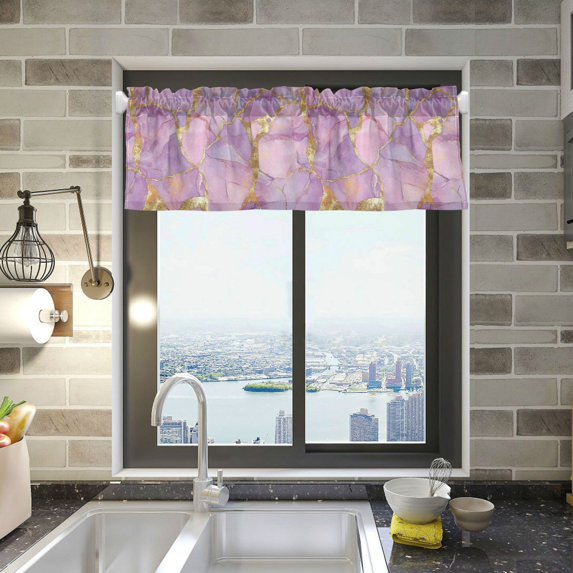 Yayeee Kitchen Valance Rod Pocket 54" x 18" Living Room Window Curtain, Pastel Pink Marble Pattern