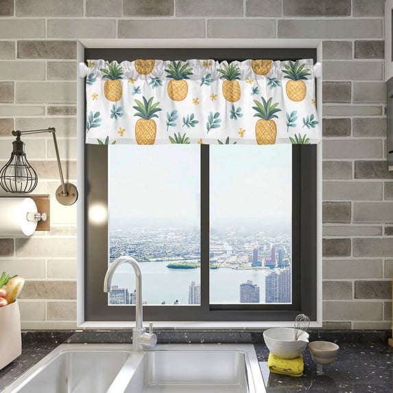 Yayeee Kitchen Valance Rod Pocket 54" x 18" Living Room Window Curtain, Pineapple