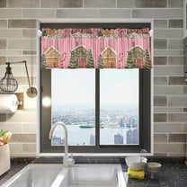 Yayeee Kitchen Valance Rod Pocket 54" x 18" Living Room Window Curtain, Pink Christmas House