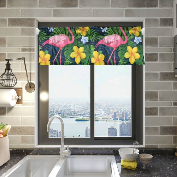 Yayeee Kitchen Valance Rod Pocket 54" x 18" Living Room Window Curtain, Pink Flamingo Pattern