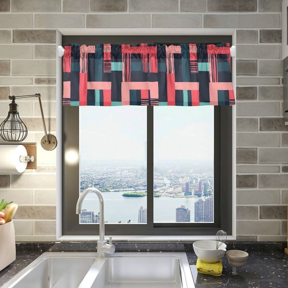 Yayeee Kitchen Valance Rod Pocket 54" x 18" Living Room Window Curtain, Pink Geometric