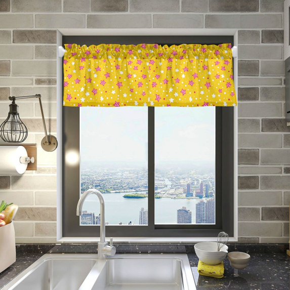 Yayeee Kitchen Valance Rod Pocket 54" x 18" Living Room Window Curtain, Pink White Stars