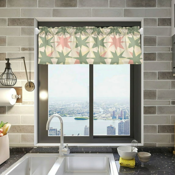 Yayeee Kitchen Valance Rod Pocket 54" x 18" Living Room Window Curtain, Pink and Green Geometric