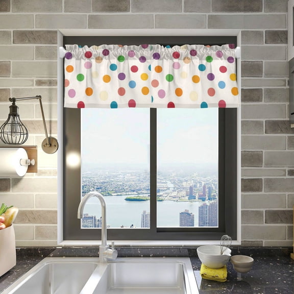 Yayeee Kitchen Valance Rod Pocket 54" x 18" Living Room Window Curtain, Polka Dot