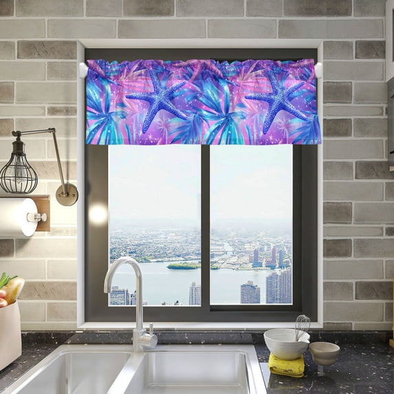 Yayeee Kitchen Valance Rod Pocket 54" x 18" Living Room Window Curtain, Purple Starfish Pattern