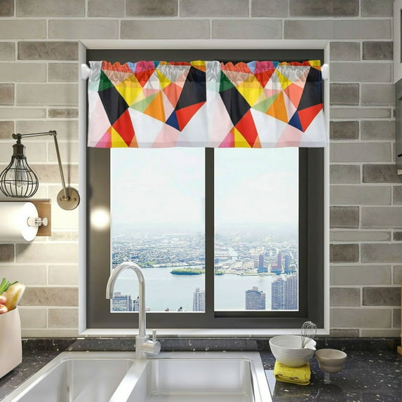 Yayeee Kitchen Valance Rod Pocket 54" x 18" Living Room Window Curtain, Purple Triangles