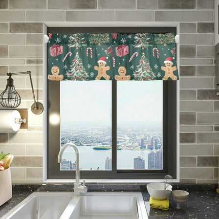 Yayeee Kitchen Valance Rod Pocket 54" x 18" Living Room Window Curtain, Red Christmas Gingerbread