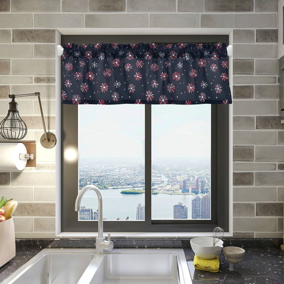 Yayeee Kitchen Valance Rod Pocket 54" x 18" Living Room Window Curtain, Red Fireworks Pattern