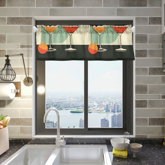 Yayeee Kitchen Valance Rod Pocket 54" x 18" Living Room Window Curtain, Red Glasses