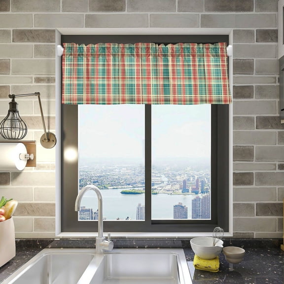 Yayeee Kitchen Valance Rod Pocket 54" x 18" Living Room Window Curtain, Red Green Tartan Pattern