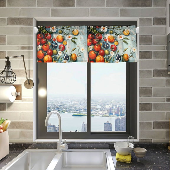 Yayeee Kitchen Valance Rod Pocket 54" x 18" Living Room Window Curtain, Red Tomatoes