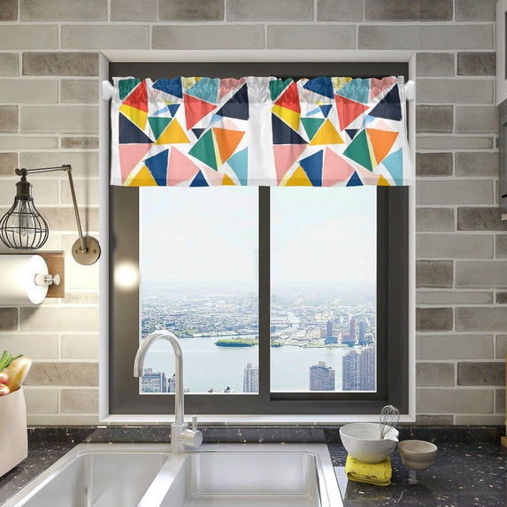 Yayeee Kitchen Valance Rod Pocket 54" x 18" Living Room Window Curtain, Red Triangles