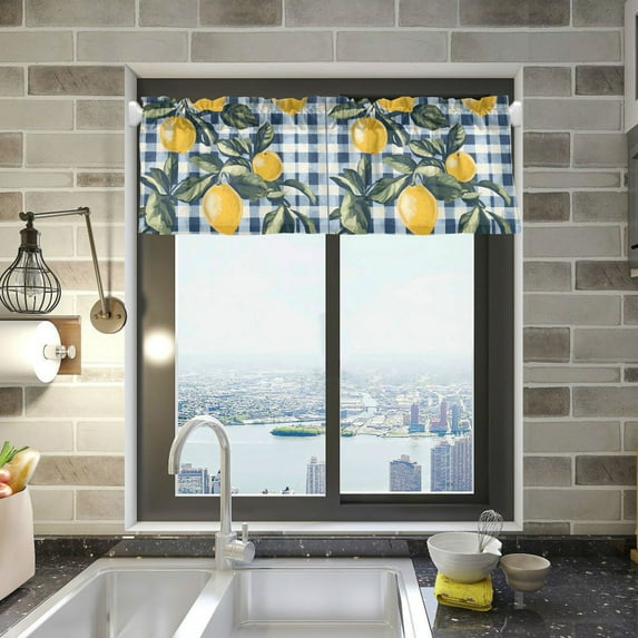 Yayeee Kitchen Valance Rod Pocket 54" x 18" Living Room Window Curtain, Retro Beige Lemon
