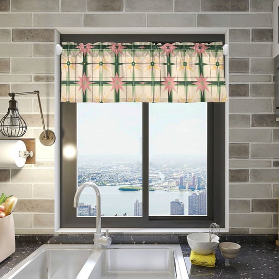 Yayeee Kitchen Valance Rod Pocket 54" x 18" Living Room Window Curtain, Retro Green Stars